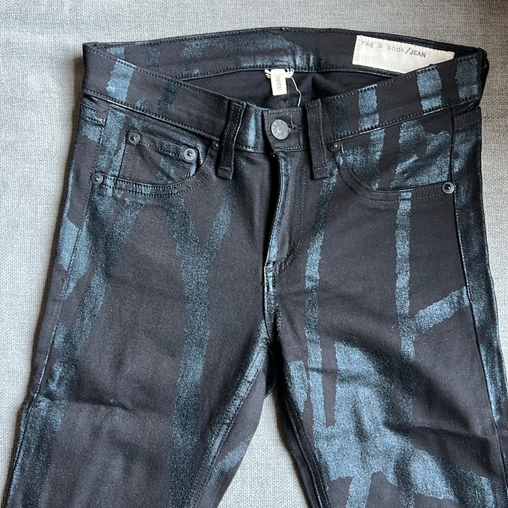 Rag & Bone Black Metallic Legging/Denim Mid-rise Skinny Pant